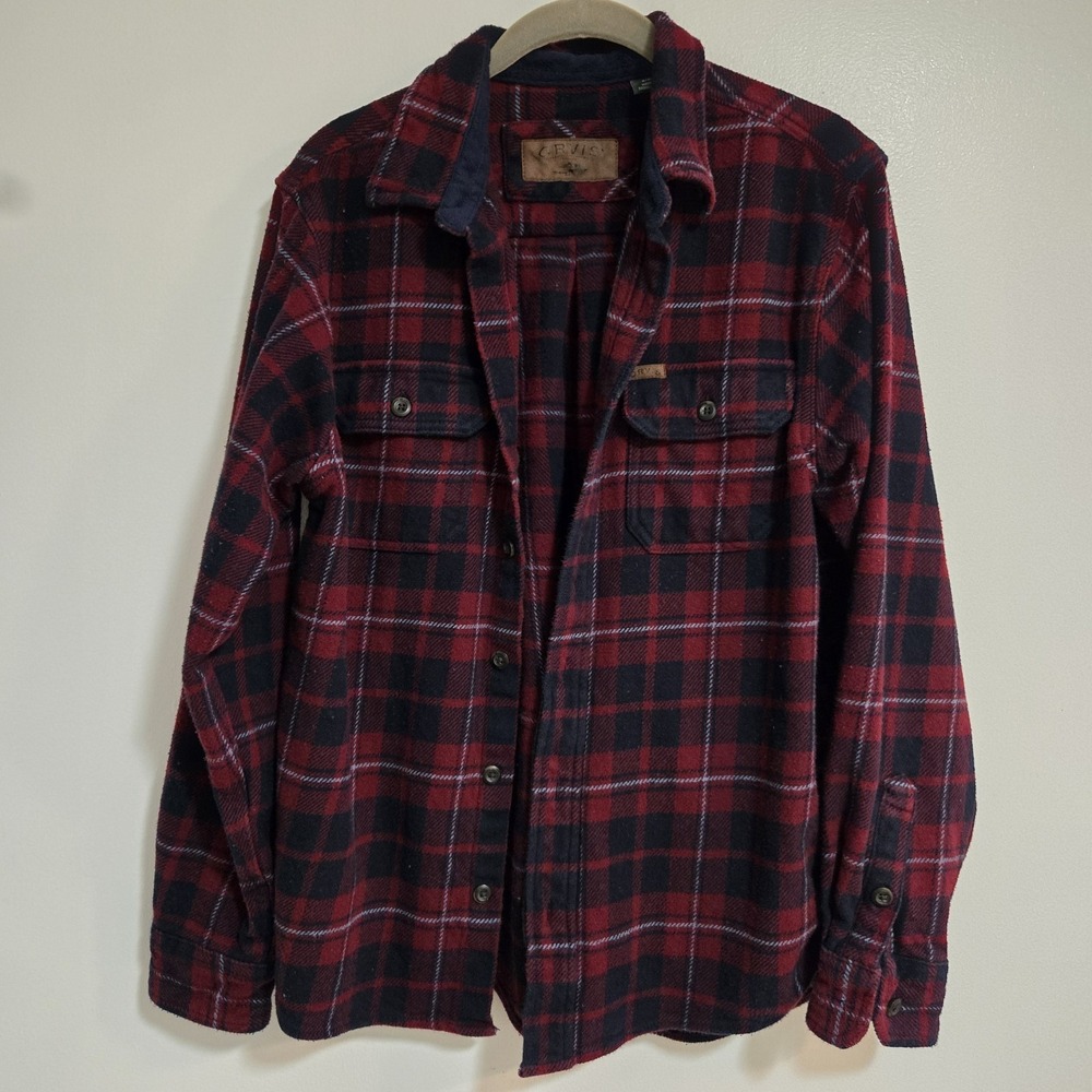 Orvis Flannel Shirt Mens Small  Red Blue Plaid Shacket Heavy Button Up‎ Outdoor